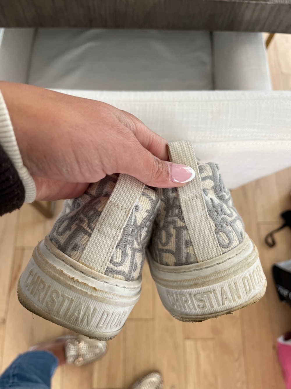 Monogram Slip-On Canvas Sneakers in Light Gray and Cream - Picture 6 of 6